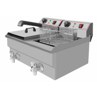 Commercial Twin Tank Countertop Electric Fryer | Deep Fat Fryer | 16+16L Capacity with Drain Taps | Modena FT32
