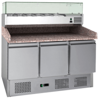 Commercial Pizza Prep Counter | Refrigerated Topping Unit | 3 Door 1.4m | King KP14.HD