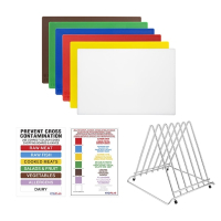 Chopping Board Set with Rack | Thick Low Density Cutting Boards | 6 Color-Coded Boards | Hygiplas S678