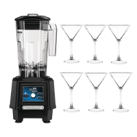 Commercial Bar Blender | High Power Drink Mixer | Martini Glasses Bundle | Waring Torq 2 TBB175K SA601