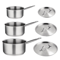 Commercial Saucepan Set | 3 Piece Stainless Steel Cookware | Professional Kitchen Pans | Vogue S128