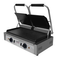 Commercial Twin Panini Grill | Heavy Duty Sandwich Press | Flat Base & Ribbed Top | Modena TPG8