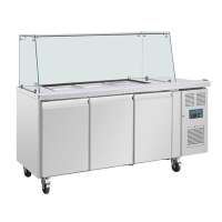 Commercial Saladette Counter | GN Prep Counter | Square Sneeze Guard | 3 Door | Polar U-Series UA018