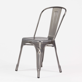 Borrello B1962 Tolix Style Metal Side Chair in Gunmetal Steel. Pack of 4.