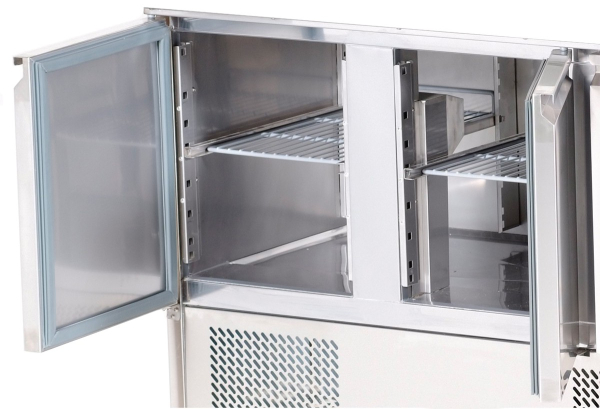 King MS901.HD 2 Door Refrigerated Stainless Steel Prep Counter with Solid Top