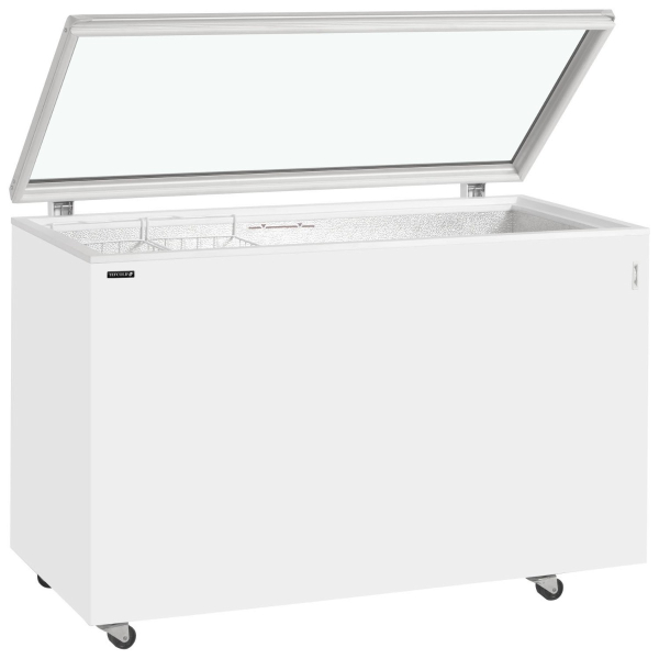 Tefcold ST500 Hinged Glass Lid Chest Freezer White Flat lid 1550mm wide