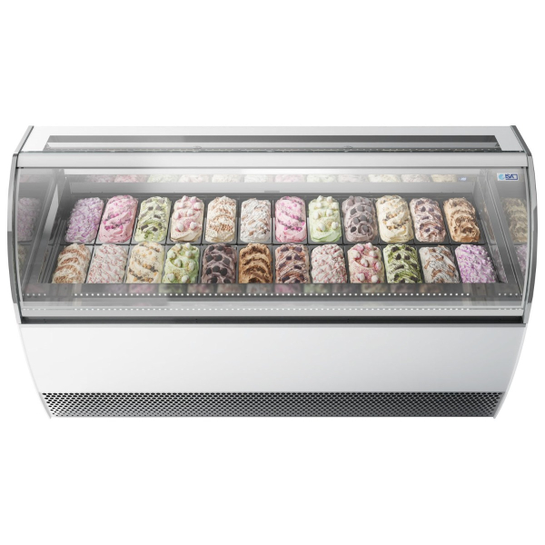 ISA MILLENNIUM LX24 Ventilated Scoop Ice Cream Display White, 24 Pan Scooping Freezer 2156mm wide