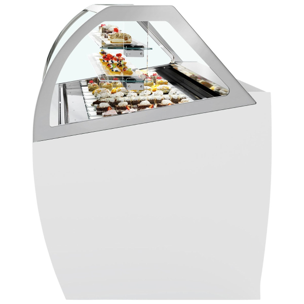 ISA MILLENNIUM LX220 PAS Serve Over Counter for Patisserie White, Curved Glass 2156mm wide