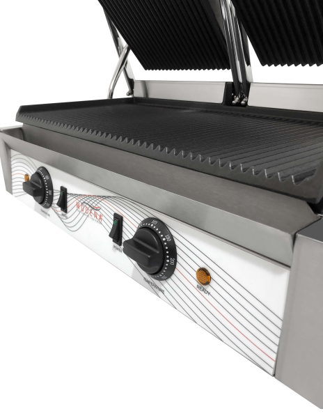 Modena TPG10 Heavy Duty Twin Panini Grill with Ribbed Base & Ribbed Top