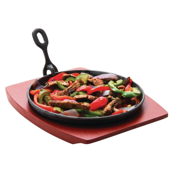 Olympia Cast Iron Round Sizzler with Wooden Stand CC311