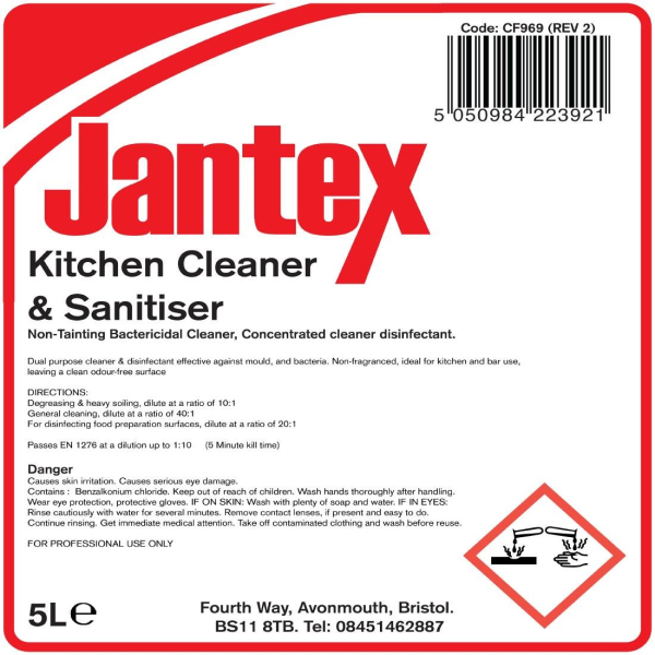 Jantex Kitchen Cleaner and Sanitiser 5 Litre CF969