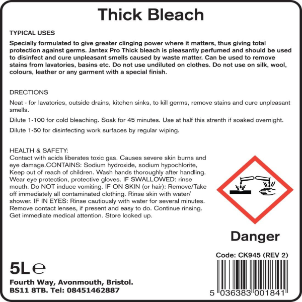 Jantex Pro Thick Bleach 5 Litre CK945