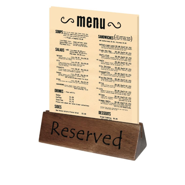 Olympia Acacia Menu Holder and Reserved Sign CL381