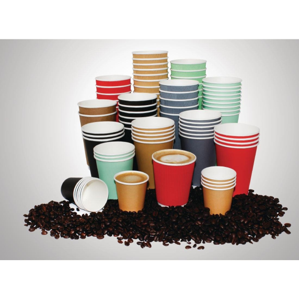 Fiesta Takeaway Coffee Cups Ripple Wall Kraft Black 16oz x25 CM542