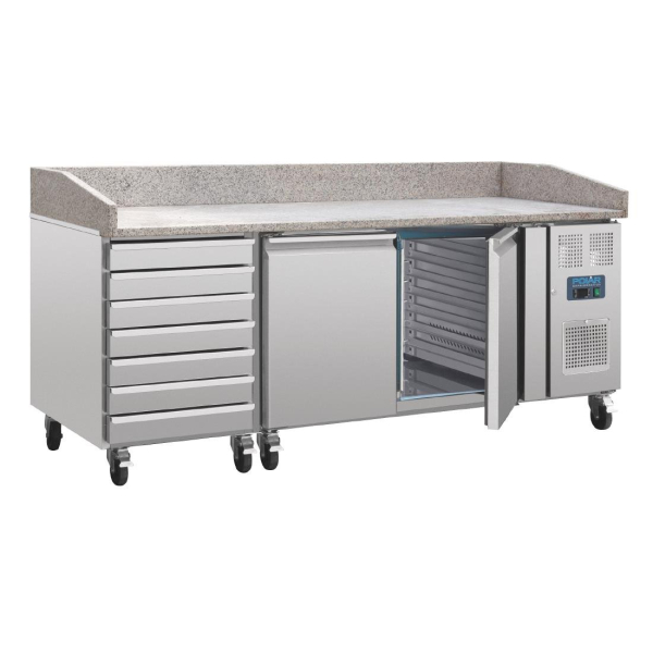Polar CT423 Two Door Pizza Counter with Marble Top and Dough Drawers 290Ltr