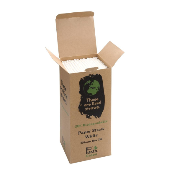 Fiesta Green Biodegradable Paper Straws White DE925