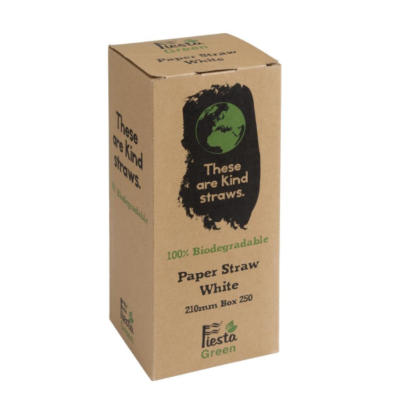Fiesta Green Biodegradable Paper Straws White DE925