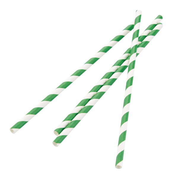 Fiesta Green Biodegradable Paper Straws Green Stripes DE928