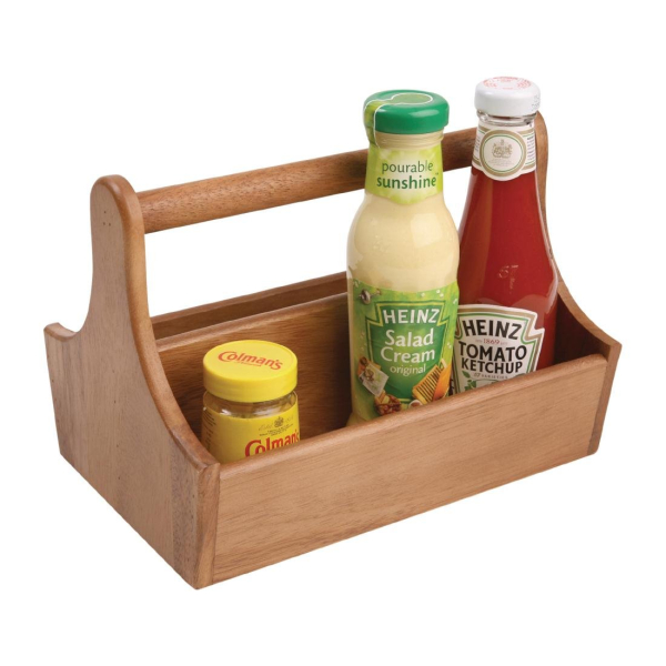 Acacia Wood Condiment Basket with Handle DL148