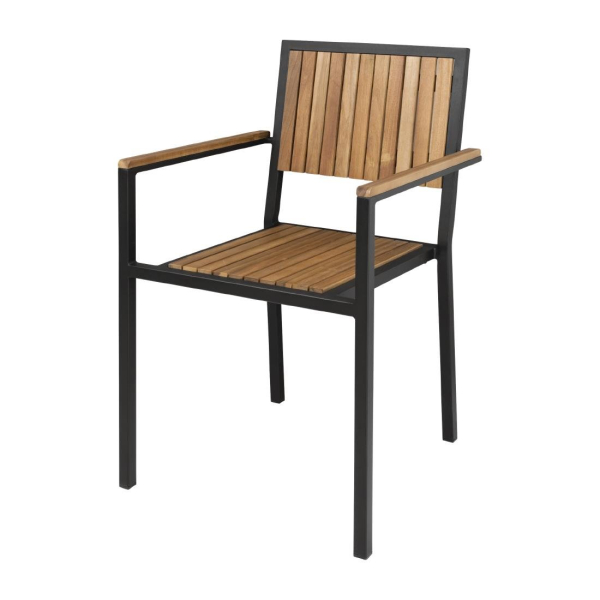 Bolero Steel & Acacia Wood Arm Chair Pack of 4 DS151