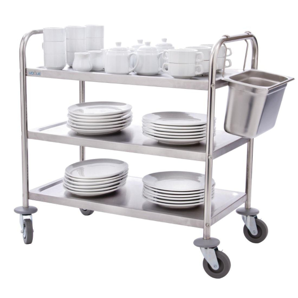 Vogue Stainless Steel 3 Tier Clearing Trolley Large F995