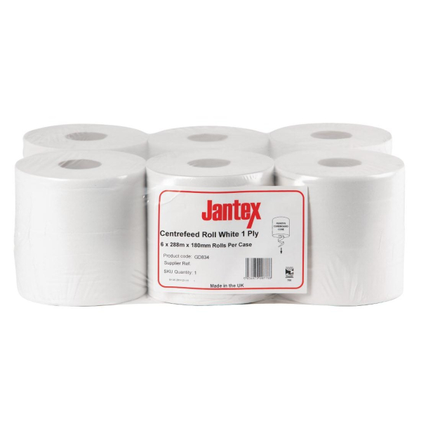 Jantex White Centrefeed Rolls 1ply 6 Pack GD834