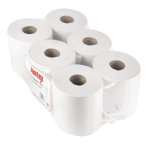 Jantex White Centrefeed Rolls 1ply 6 Pack GD834