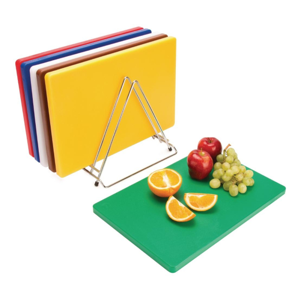 Hygiplas Thick Low Density Chopping Board Set with Rack S678