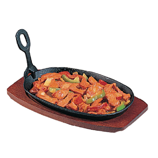Olympia Cast Iron Oval Sizzler with Wooden Stand 240mm x6 SA290