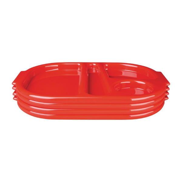 Kristallon Large Polycarbonate Compartment Food Trays Red 375mm U037