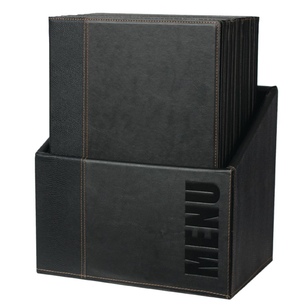 Securit Contemporary Menu Covers and Storage Box A4 Black U266