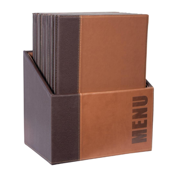 Securit Contemporary Menu Covers and Storage Box A4 Tan U268