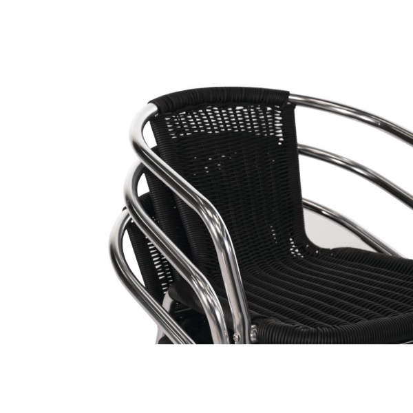 Bolero Aluminium and Black Wicker Chairs Black (Pack of 4) U507
