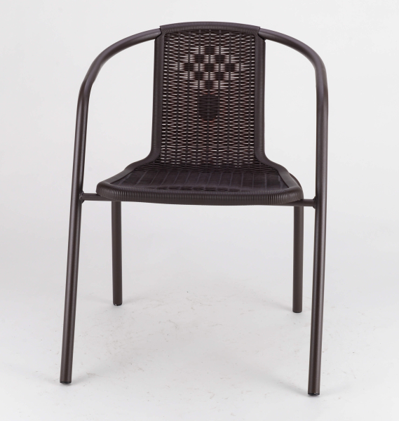 Borrello B1952 Metal and Wicker Rattan Stacking Outdoor Chair in Brown. Pack of 4.