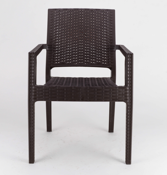 Borrello B1954 Metal and Wicker Rattan Stacking Outdoor Armchair in Brown. Pack of 4.