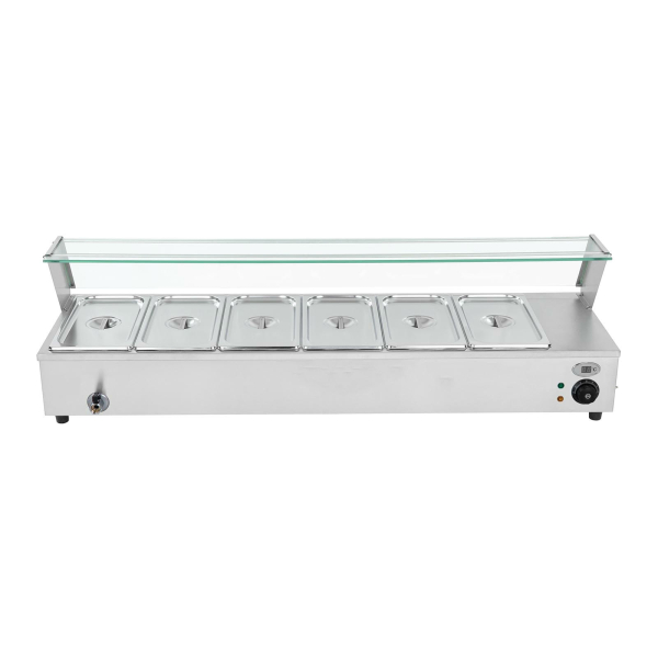 Modena 6 x GN1/3 Bain Marie Food Warmer with Glass display cover. 