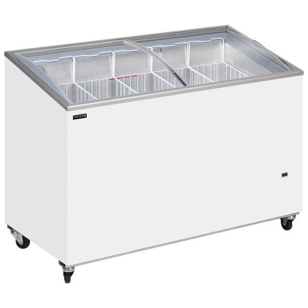 Tefcold IC400SCEB Sliding Curved Glass Lid Chest Freezer White Curved Lid 1300mm wide