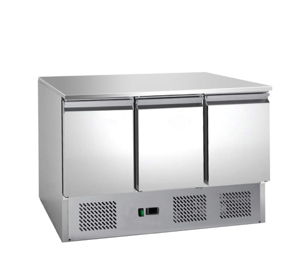 King KFC3.HD 3 Door Refrigerated Stainless Steel Prep Counter with Solid Top