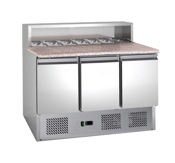 King KPS1365.HD 3 Door Refrigerated Pizza Prep Counter with Marble Granite Top