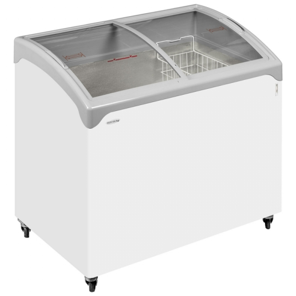 Tefcold NIC400SCEB Sliding Curved Glass Lid Chest Freezer White Curved Lid 1320mm wide