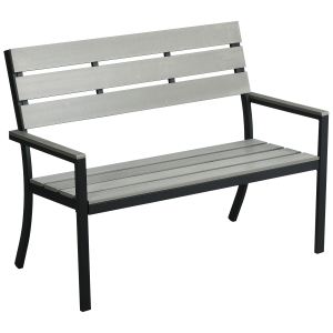 Outsunny 2 Seater Garden Bench Slatted Outdoor Bench with Steel Frame Garden Loveseat 122x65x92 cm Grey