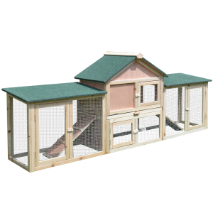 PawHut Deluxe Wooden Rabbit Hutch Bunny Cage House w-Ladder Outdoor Run