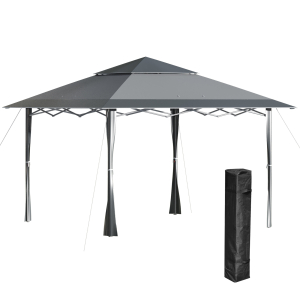 Outsunny 4x4m Pop-up Gazebo Double Roof Canopy Tent with Roller Bag & Adjustable Legs Outdoor Party Steel Frame Dark Grey