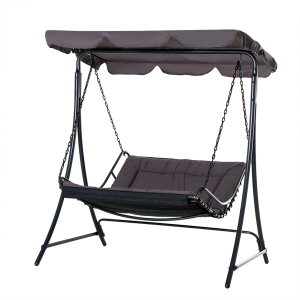 Outsunny Swing Chair Bed Canopy 2 Person Double Hammock Garden Bench Rocking Sun Lounger Outdoor Backyard Furniture with Cushion-Grey