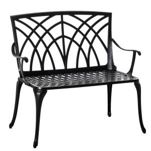 Outsunny 2-Seater Aluminium Garden Bench Loveseat Outdoor Furniture w-Decorative Backrest & Ergonomic Armrest for Patio Terrace Porch