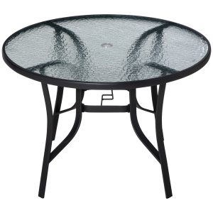 Outsunny 106cm Round Garden Dining Table with Parasol Hole Tempered Glass Top Steel Frame