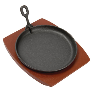 Olympia Cast Iron Round Sizzler with Wooden Stand CC311