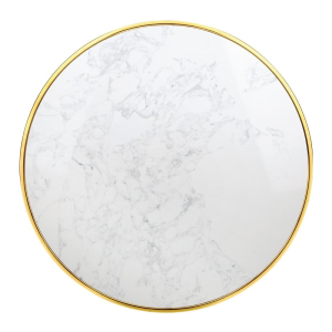 Bolero Round Marble Table Top with Brass Effect Rim White 600mm CY968