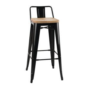 Bolero Bistro Backrest High Stools with Wooden Seat Pad Black (Pack of 4) FB623