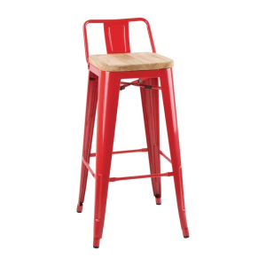 Bolero Bistro Backrest High Stools with Wooden Seat Pad Red (Pack of 4) FB626